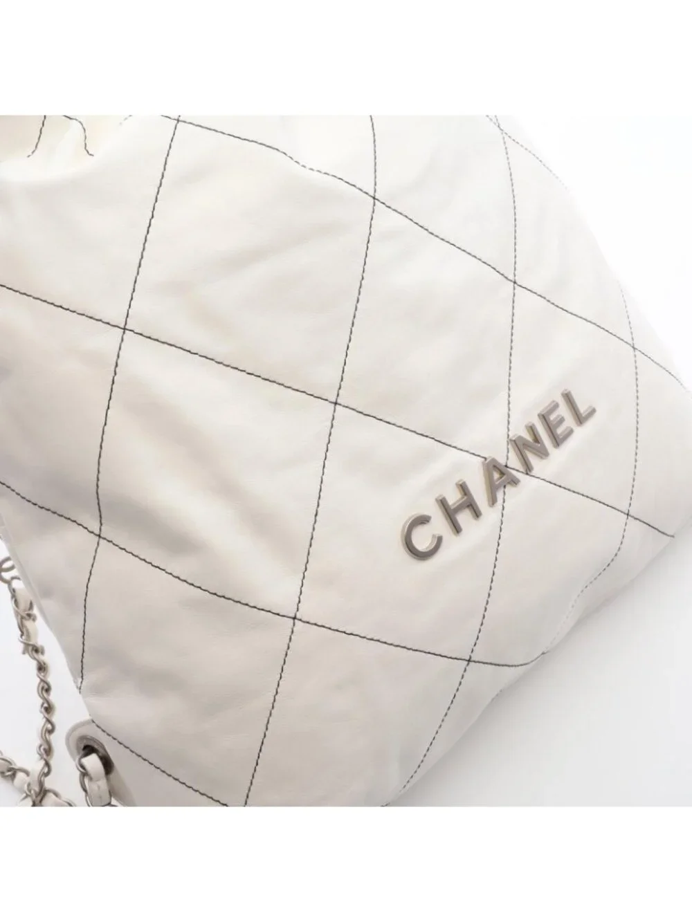 Chanel Backpack 22 Large White Leather 22 Quilted Chain